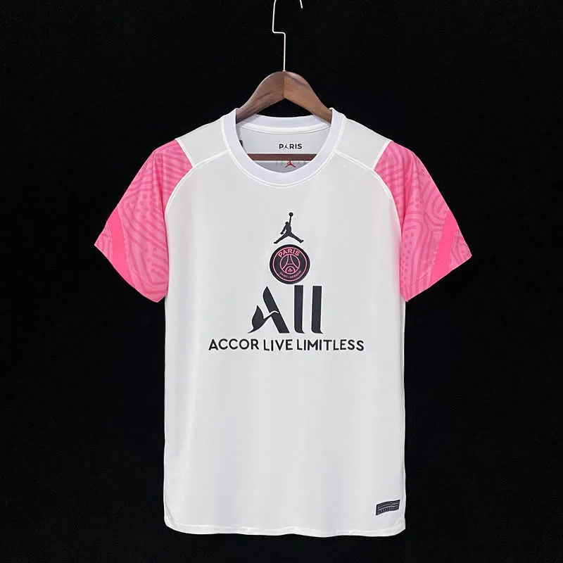21/22 PSG white pre-match training suit pink sleeves, foto 1