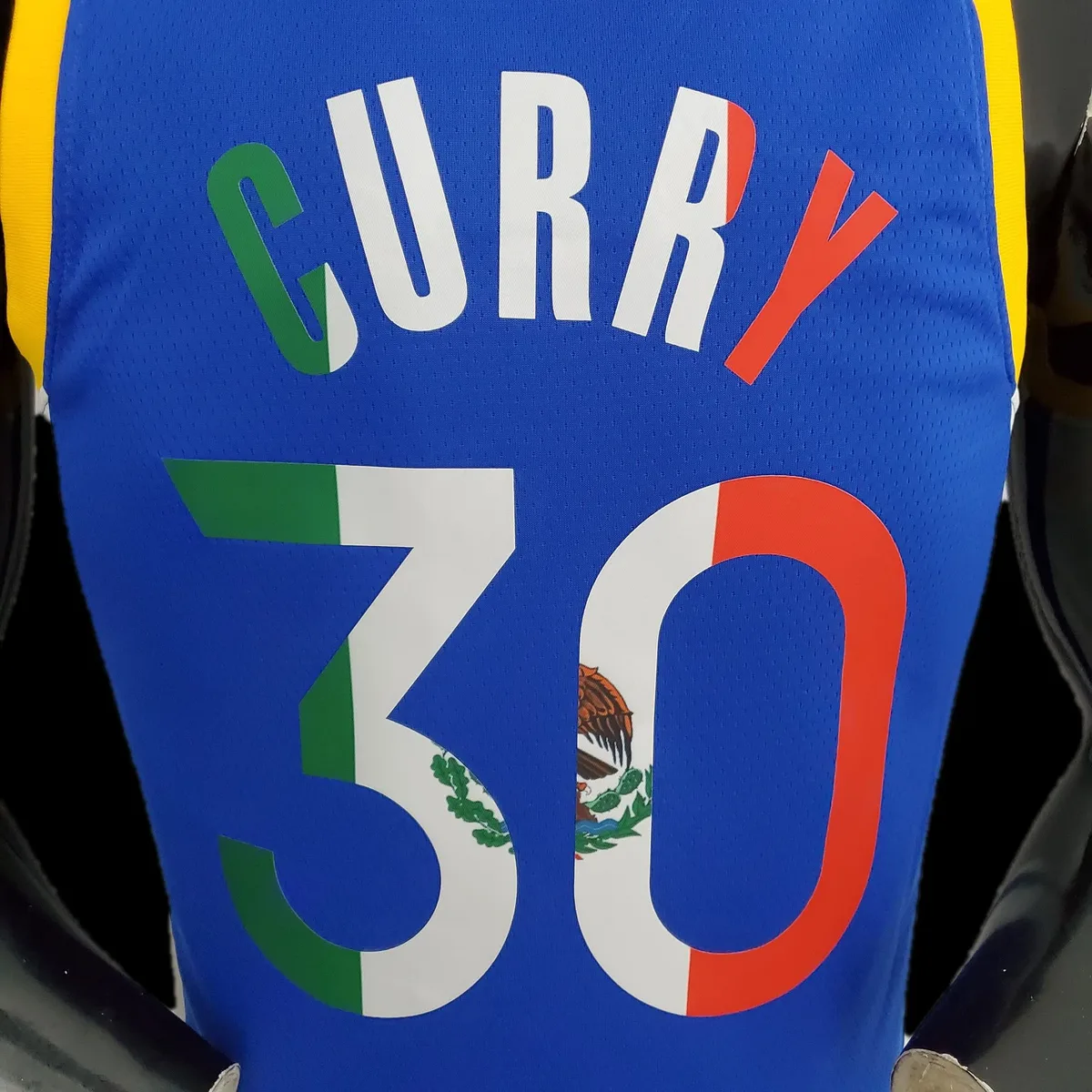 75th Anniversary Golden State Warriors Curry #30 Mexico Edition Blue NBA Jersey, foto 5