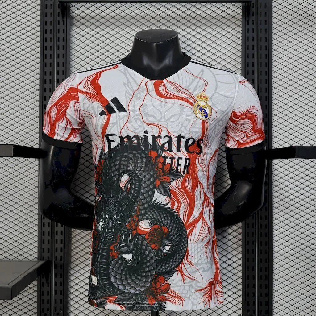 Real Madrid 2025/26 White Black Dragon special edition Jersey Player Version, foto 1